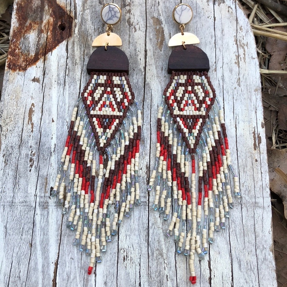 Southwestern Artisan Beaded Tassel Earrings! - Picture 2 of 4
